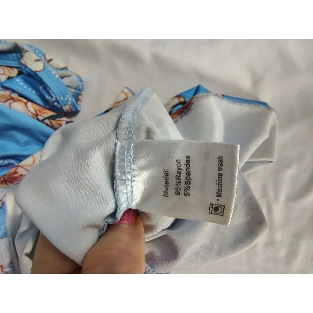 PrinStory Blue Floral Short Sleeve Pleated Empire Waist Tunic Top 3XL